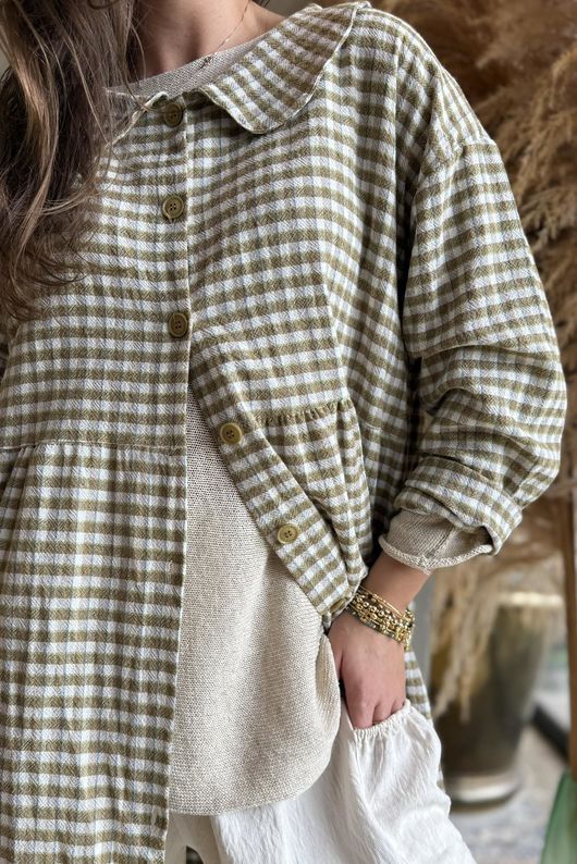 Annie Gingham Peter Pan Frock Coat Olive